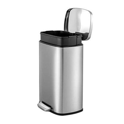 QUALIAZERO 50L/13Gal Heavy Duty Hands-Free Stainless Steel Commercial/Kitchen Step Trash Can, Fingerprint-Resistant Soft Close Lid Trashcan, 50L / 13 GAL