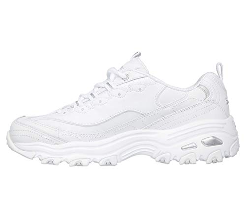 Skechers Sport womens D'LITES FRESH START Memory Foam Lace-up Sneaker,White Silver,8 M US