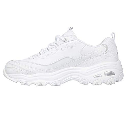 Skechers Sport womens D'LITES FRESH START Memory Foam Lace-up Sneaker,White Silver,8 M US