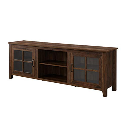 Walker Edison Portsmouth Classic 2 Glass Door TV Stand for TVs up to 80 Inches, 70 Inch, Dark Walnut