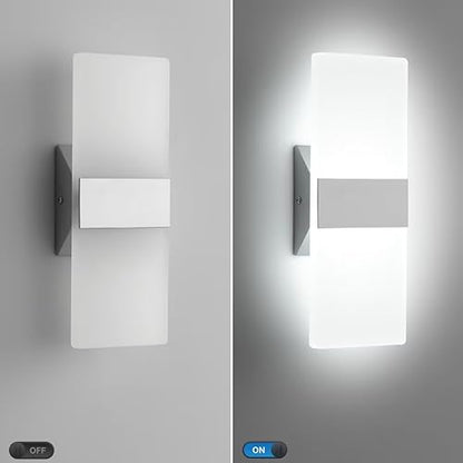ZitoStory Modern Wall Sconces Set of 2,Silver Gray Color Wall Mounted Lights 12W 6000K Cool White Acrylic Wall Sconce Light for Bedroom Bedside Bathroom Living Room Basement Stairway Hotel(2 Pack)