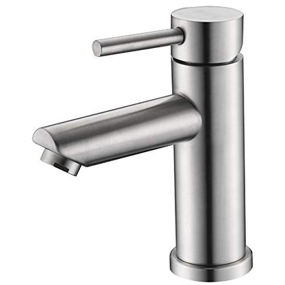 AMAZING FORCE Single Hole Bathroom Faucet Single Handle Bathroom Sink Faucet Brushed Nickel Stainless Steel Basin Mixer Tap - Sink Drain & Deck Plate Not Included 1.2 GPM