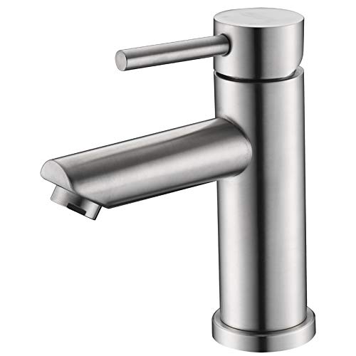 AMAZING FORCE Single Hole Bathroom Faucet Single Handle Bathroom Sink Faucet Brushed Nickel Stainless Steel Basin Mixer Tap - Sink Drain & Deck Plate Not Included 1.2 GPM