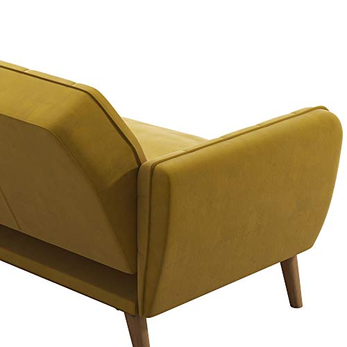Novogratz Tallulah Memory Foam Couch, Mustard Yellow Velvet Futon, Full, 2144379N