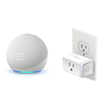 Echo Dot (5th Gen) with Clock | Glacier White with Kasa Smart Plug Mini