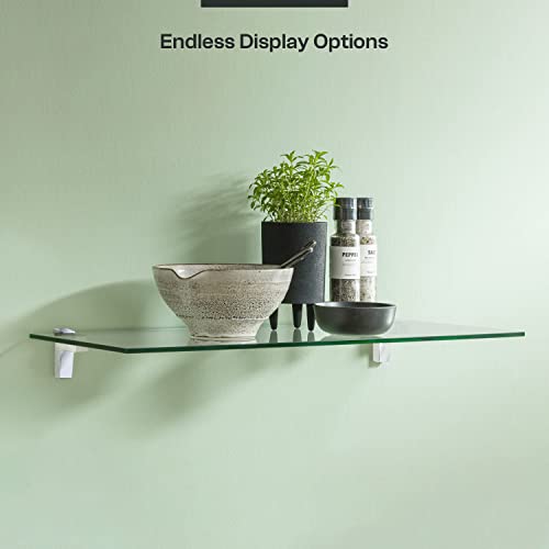 Fab Glass and Mirror Rectangle Floating Glass Shelve, 6"x18" Inches, 3/8 Thick Clear Glass with Flat Polished Edge-‎Easy Installation with Screws, and Peacock Chrome Finish Brackets