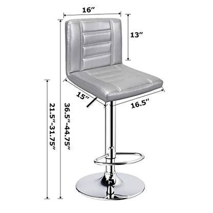 Leopard Bar Stools Set of 2, Modern Adjustable Bar Stool with Back, Straight Line Swivel Barstool - Silver