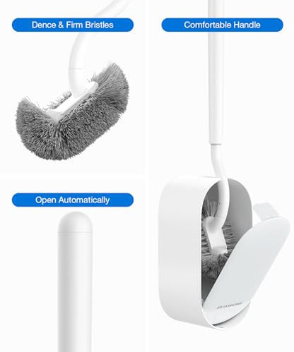 Toilet Bowl Brush and Holder, OSCIOSS Toilet Brush Set with Ergonomic Design, Compact Size, Durable Bristles, Toilet Brushes & Holders for Dead Corner Clean, White