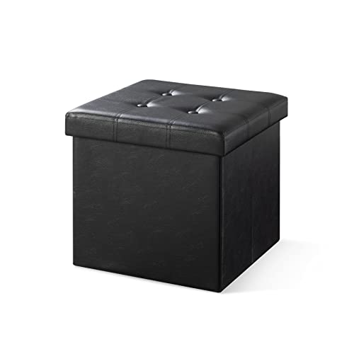 Otto & Ben Folding Box Chest with Memory Foam Seat, Tufted Faux Leather Small Ottomans Bench Foot Rest Stool, Black