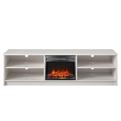 Ameriwood Home Noble TV Stand with Electric Fireplace Insert and 4 Shelves, 75", Ivory Oak