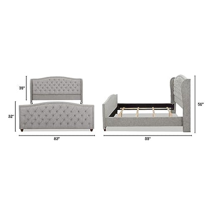 Jennifer Taylor Home Marcella Upholstered Shelter Headboard Bed Set, King, Silver Grey Polyester