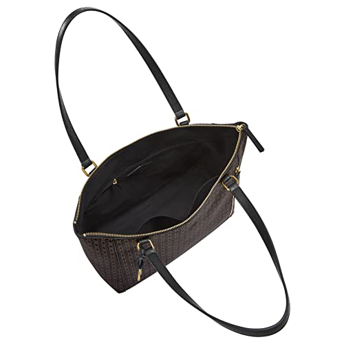 Fossil Women's Tara Faux Leather Shopper Tote Purse Handbag, Black/Brown (Model: ZB1781015)