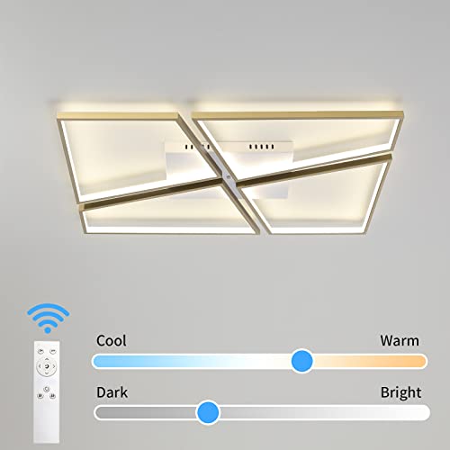 YEEZONE LED Ceiling Light Fixtures, 10000LM 120W Gold Close to Ceiling Light, with Memory Remote Control Dimmable 3000K-6500K for Dining Room, Living Room, Kitchen, Bedroom, Office (Gold)