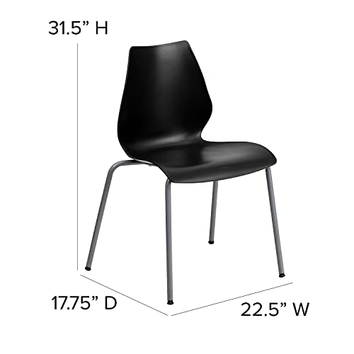 Flash Furniture 5 Pack HERCULES Series 770 lb. Capacity Black Stack Chair with Lumbar Support and Silver Frame