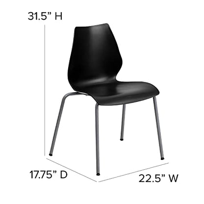 Flash Furniture 5 Pack HERCULES Series 770 lb. Capacity Black Stack Chair with Lumbar Support and Silver Frame