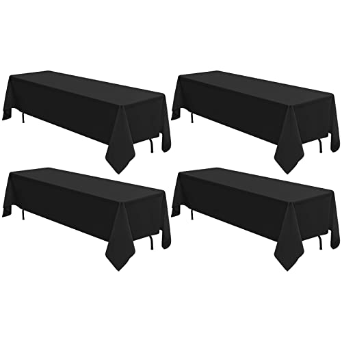 4 Pack 70 x 144 Inch Tablecloth, Black Polyester Tablecloth for 6 Ft Rectangle Tables,Stain and Wrinkle Resistant Washable Fabric Table Cloth for Wedding Party Dining Buffet Parties and Camping