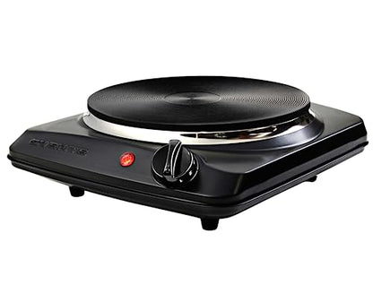 OVENTE Electric Countertop Single Burner, 1000W Cooktop with 7.25 Inch Cast Iron Hot Plate, 5 Level Temperature Controls, Compact Cooking Stove and Easy to Clean Stainless Steel Base, Black BGS101B