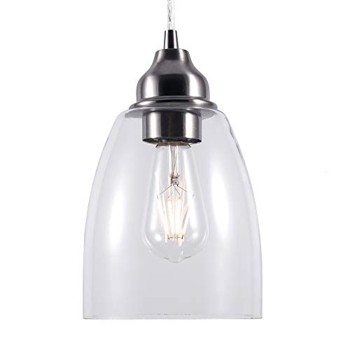 YaoKuem Pendant Lighting Fixture, Hanging Ceiling Lights with E26 Medium Base, Metal Construction with Clear Glass Shade, Bulbs not Included, 2-Pack