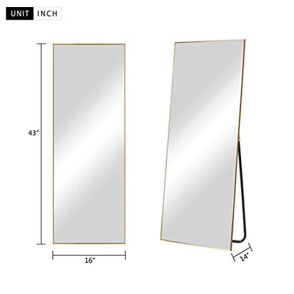 self Full Length Floor Mirror 43"x16" Large Rectangle Wall Mirror Hanging or Leaning Against Wall for Bedroom, Dressing and Wall-Mounted Thin Frame Mirror - Gold