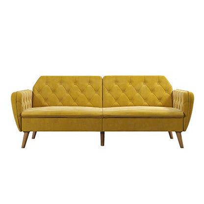 Novogratz Tallulah Memory Foam Couch, Mustard Yellow Velvet Futon, Full, 2144379N