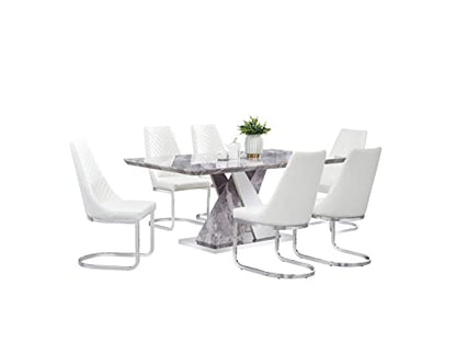 Best Quality Furniture D121D7 Dining Set, White Faux Leather