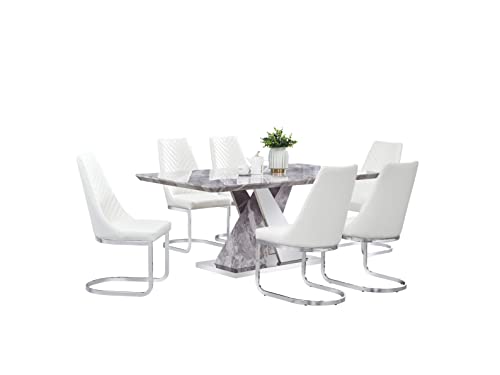 Best Quality Furniture D121D7 Dining Set, White Faux Leather