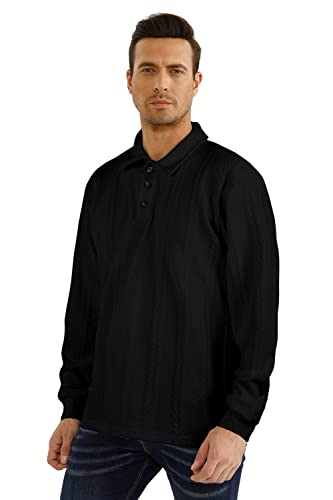 GINGTTO Mens Long Sleeve Collared Polo Sweater Business Warm Bottoming Sweater for Men Black L