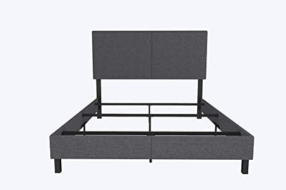DHP Janford Upholstered Platform Bed with Modern Vertical Stitching on Rectangular Headboard, Queen, Gray Linen