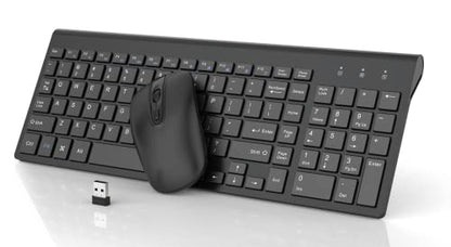 Wireless Keyboard Mouse Combo, Energy Saving Silent Ultra - Thin Full Sized Wireless Keyboard Mouse 3 Level DPI Adjustable Mouse for Computer, Laptop and Desktop