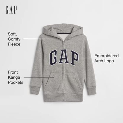 GAP boys Logo Hoodie Zip Sweatshirt, Lt Heather Grey Bc06, Medium US