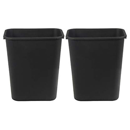 Amazon Basics 7 Gallon Rectangular Commercial Office Wastebasket, 2 Pack, Black (Previously AmazonCommercial brand)