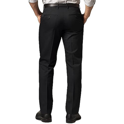 GBOY STUDIO Men's 4-Way Stretch Straight Fit Flat Front Dress Pants Casual Pants Elastic Waist Chinos Pants(Black,40W×32L)