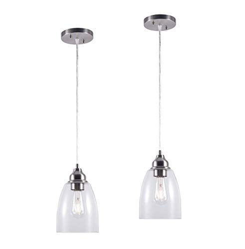 YaoKuem Pendant Lighting Fixture, Hanging Ceiling Lights with E26 Medium Base, Metal Construction with Clear Glass Shade, Bulbs not Included, 2-Pack