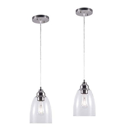 YaoKuem Pendant Lighting Fixture, Hanging Ceiling Lights with E26 Medium Base, Metal Construction with Clear Glass Shade, Bulbs not Included, 2-Pack