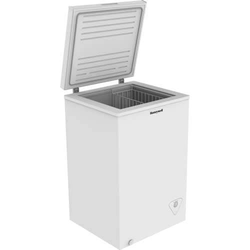 Honeywell 3.5 Cubic Feet Chest Freezer with Removable Storage Basket, Adjustable Temperature Control, Energy Saving, for Garage, Office, Dorm, or Apartment, white