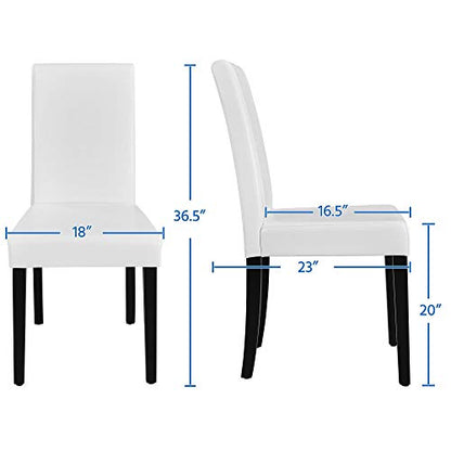 Yaheetech Dining Chair Faux Leather Parson Chair Modern Kitchen Living Room Side Chair Upholstered Padded Armless Chair with Solid Wood Legs Set of 4, White