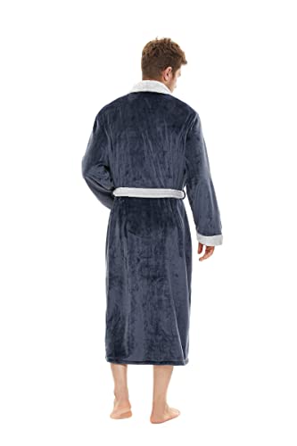 iniber Mens Robe Soft Lightweight Hooded Robes Full Length Robe for Men，Plus Size XS-4XL Warm Plush Bathrobe with Pockets
