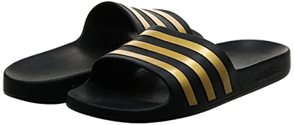 adidas Unisex Adilette Aqua Slides Sandal, Core Black Gold Metallic Core Black, 4 US Men