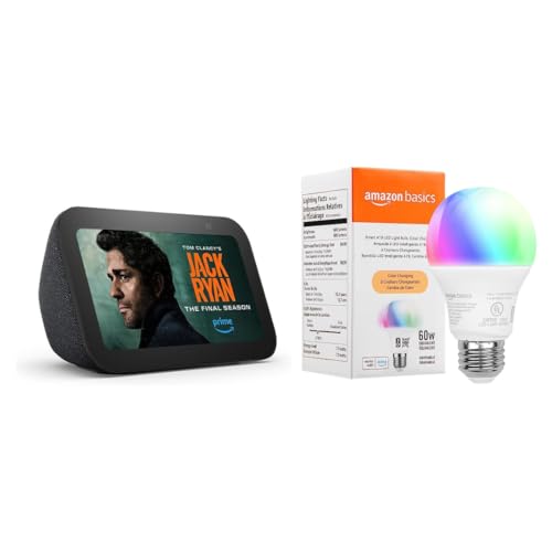 Echo Show 5 (3rd Gen)| Charcoal with Amazon Basics Smart Color Bulb