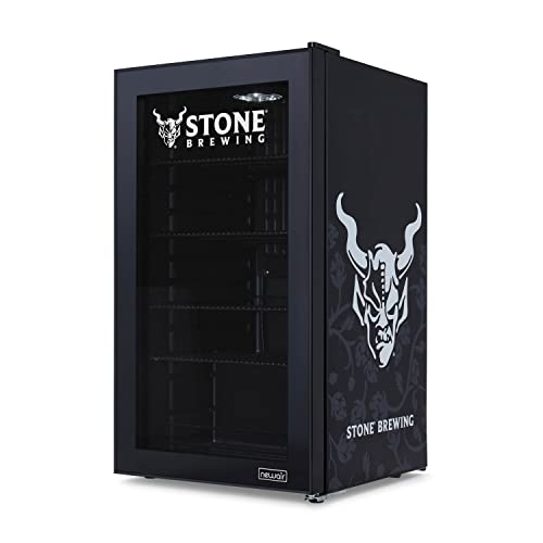 NewAir Beverage Refrigerator Cooler with 126 Can Capacity - Mini Bar Beer Fridge with Right Hinge Glass Door - Cools to 37F - Stone Brewing Black Custom Design