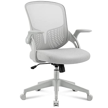 SMUG Home Office Ergonomic Desk Mesh Computer Modern Height Adjustable Swivel Chair with Lumbar Support/Flip-up Arms, Grey, 17" D x 19.5" W x 36" H