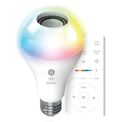 GE Lighting LED+ Color Changing Speaker LED Light Bulb with Remote, Multicolor + Soft White, A21 Standard Bulb