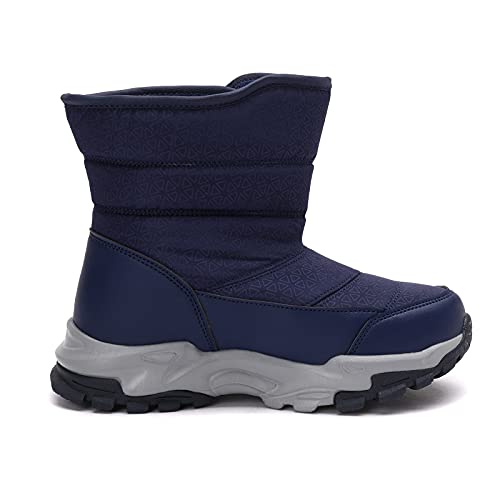 kulebear Boys Girls Winter Snow Boots Warm Outdoor Hiking Shoes Waterproof Anti-slip Boots Navy 2.5 Little Kid