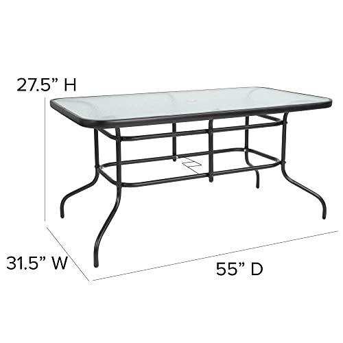 Flash Furniture Brazos 7 Piece Outdoor Patio Dining Set - 6 Gray Flex Comfort Stack Chairs - 55" Tempered Glass Patio Table with Umbrella Hole