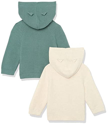 Amazon Essentials Unisex Babies' Hooded Sweater, Pack of 2, Dark Sage Green/Oatmeal, 24 Months