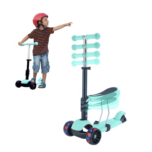 Kids Scooter,Toddler Scooter for Kids 3 Years Old,Adjustable Height and Removable Seat,with 3 LED Wheel Outdoor Activities Birthday Gift for Baby Toddler Boy Girl (Green)