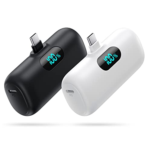 [2-Pack] Mini Portable Charger 5000mAh Power Bank, 3A PD USB C Cell Phone Portable Power, LCD Display Battery Pack Compatible with Android Phone/Samsung Galaxy S22,S21/Note/Moto/LG/Pixel /Nexus ect