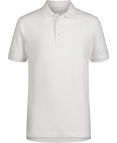 IZOD Boys' School Uniform Adaptive Short Sleeve Polo Shirt, Velcro Closure & Faux Buttons, Comfortable Pique Fabric, White, 4-5
