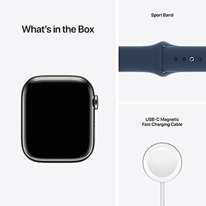 Apple Watch Series 7 [GPS + Cellular 45mm] Smart Watch w/Graphite Stainless Steel Case with Abyss Blue Sport Band. Fitness Tracker, Blood Oxygen & ECG Apps, Always-On Retina Display, Water Resistant