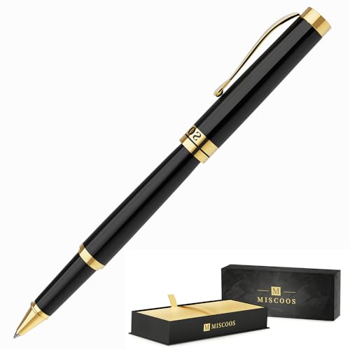 Miscoos Luxury Pen Fancy Rollerball Pens Smooth Writing Nice Pens for Men & Women 24K Gold Finish Gift Pen Set for Office, Graduation, Professional Executive Pens with Schmidt Black Refill